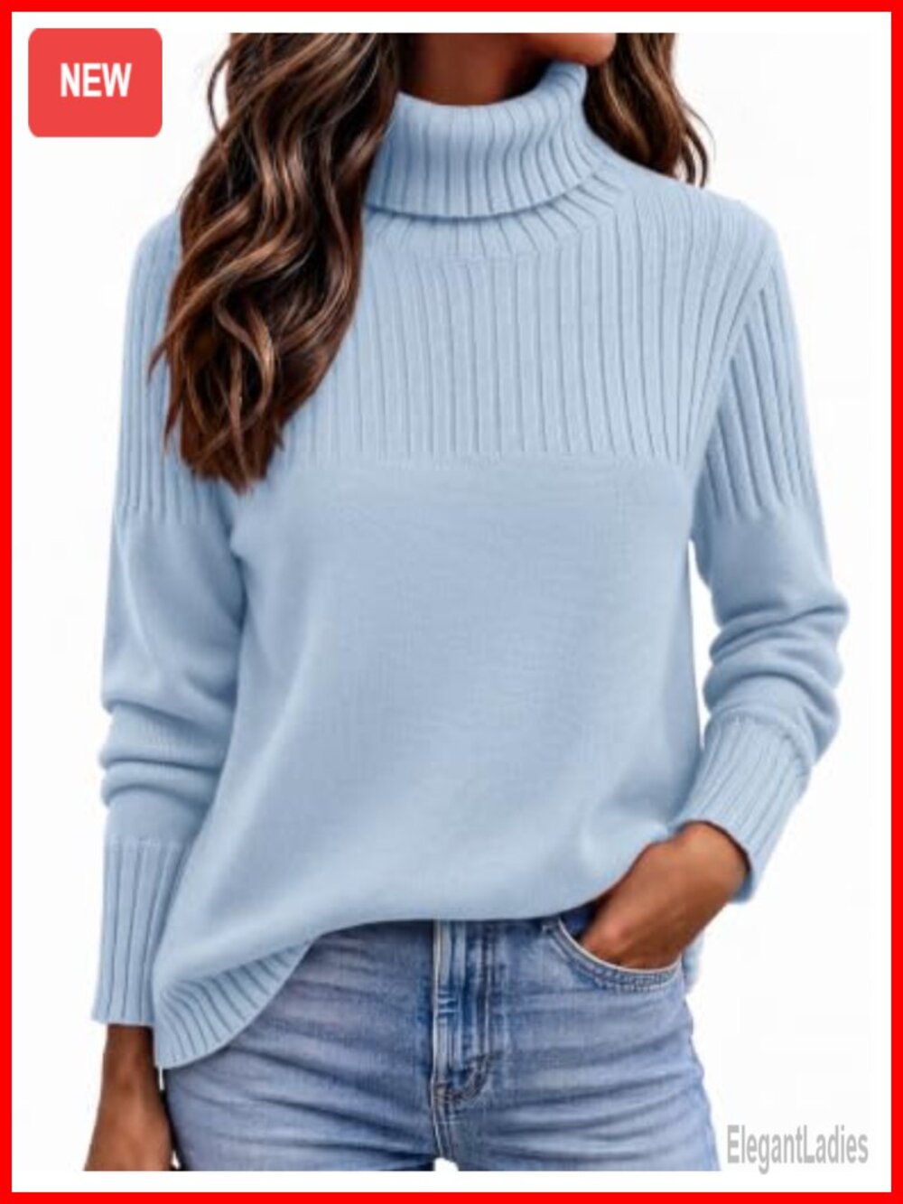 Turtleneck Pullover Sweater Ribbed Knit Long Sleeve Casual Fall Winter Top